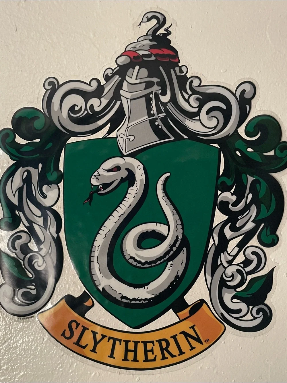 10.25”-tall, 8.25”-wide Used Vinyl Stick-&-Peel Slytherin Crest Wall Decor